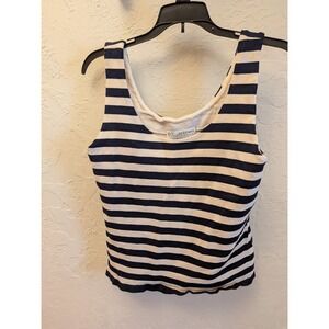 St.‎ John Sportswear Marie Gray Striped Sleeveless Knit Tank Top